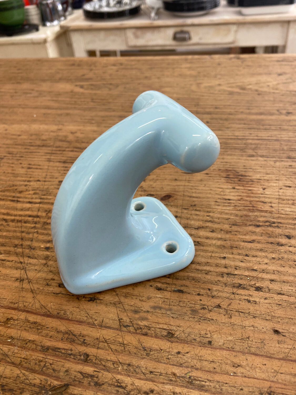 Vintage blue porcelain hook