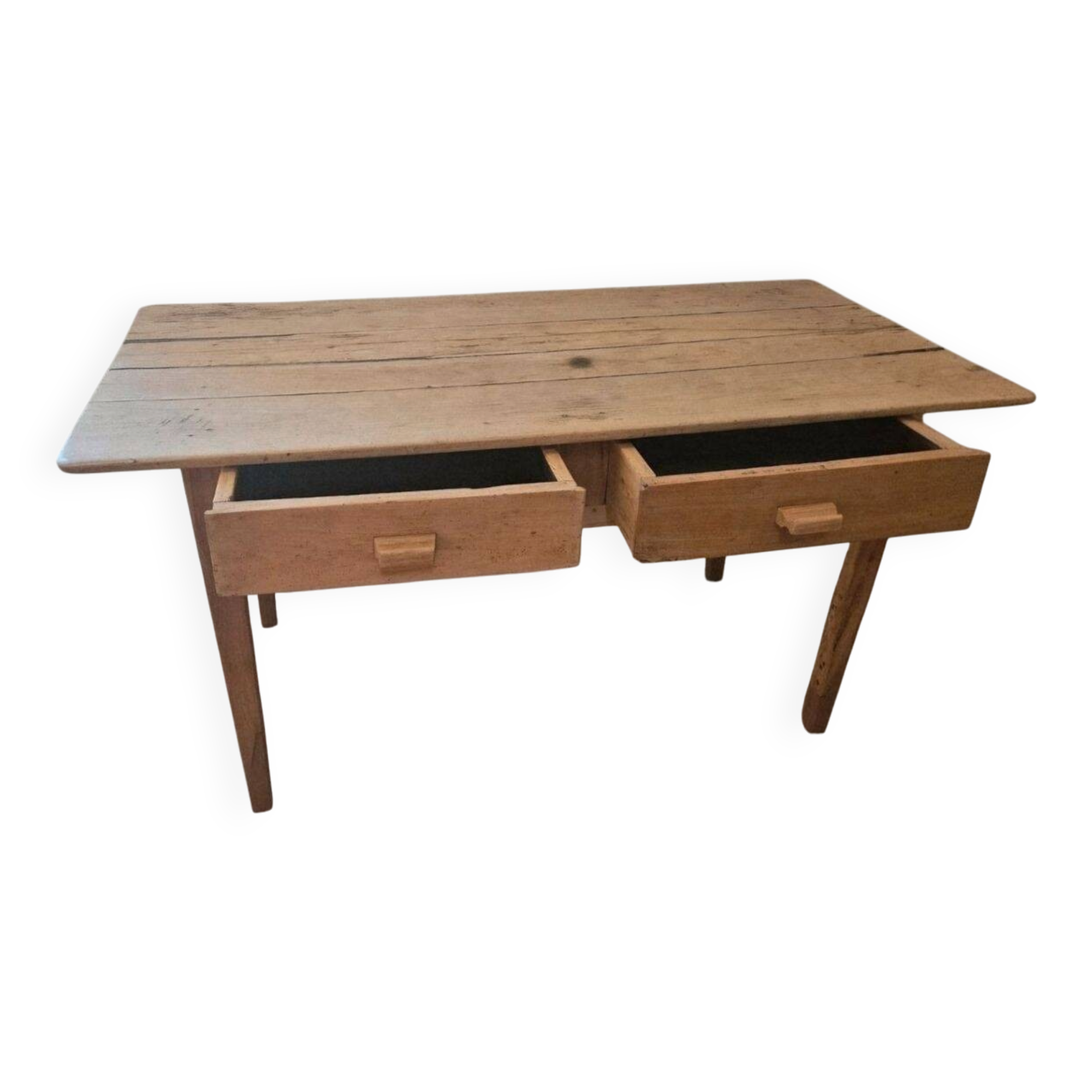 Old farmhouse/office table in patinated solid wood - 2 drawers