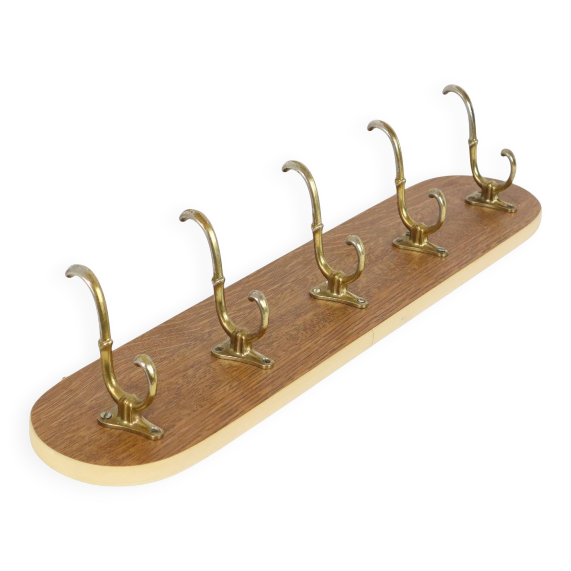 Vintage Rockabilly Coat Rack, 1950s Design, Wood Veneer, Gold