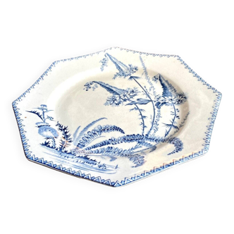 Clairefontaine octagonal cake plate in blue iron clay, "Indiana" service