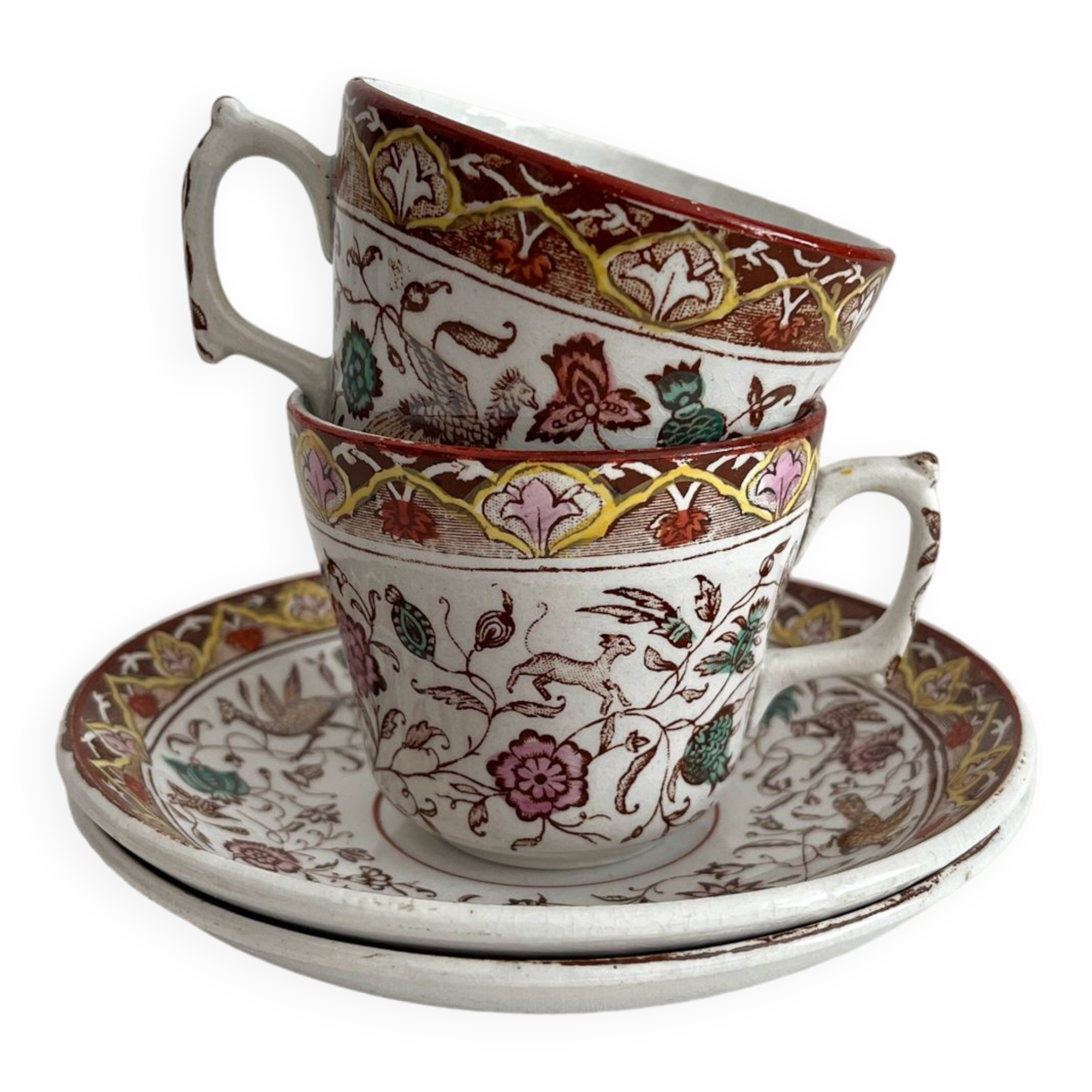 2 polychrome ironstone coffee cups Choisy le Roi