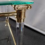 Pair of tables in brass, acrylic and glass