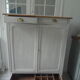 Parisian buffet patinated grey pearl powdery white, wood top waxed finish
