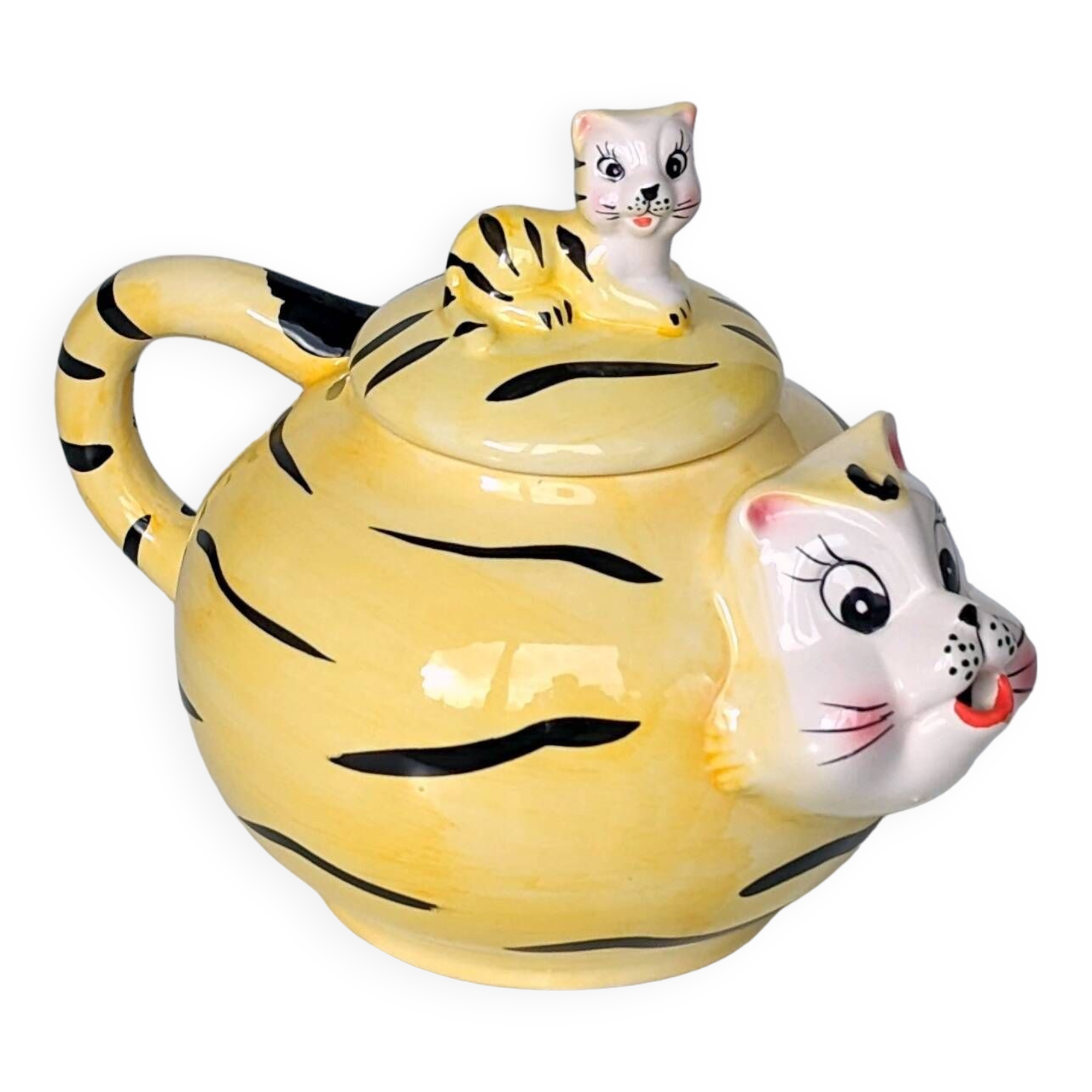 Anthropomorphic teapot coffee maker Tiger and baby tiger - Height 16 cm x Diameter 14 cm