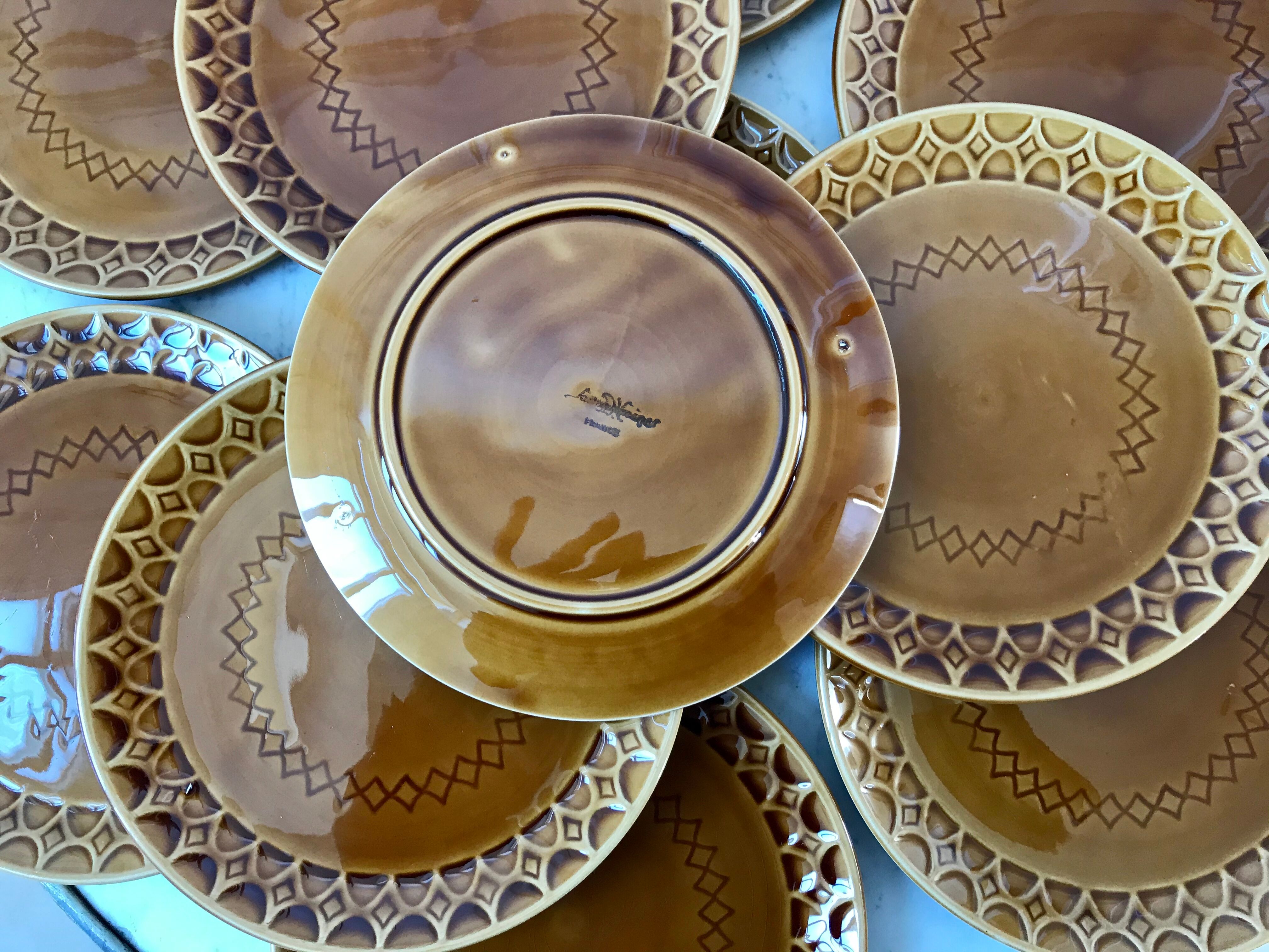 Dessert service Sarreguemines in slurry flat cake and 12 dessert plates 60s