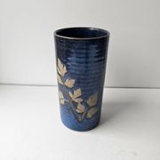 Blue ceramic vase with roller signed AB (signature to be identified)