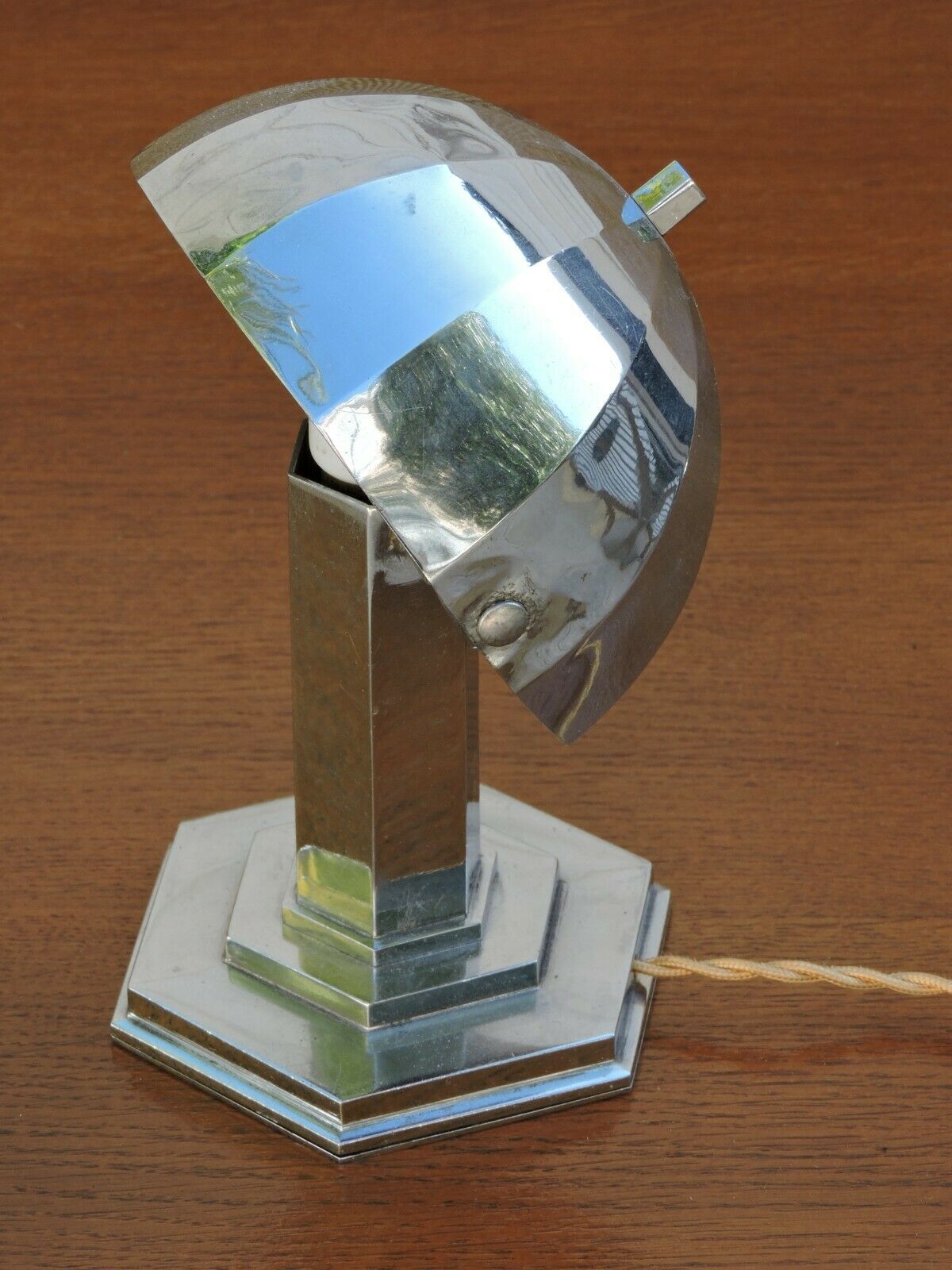 Modernist nickel-made art deco mushroom lamp Morand Paris