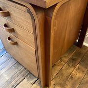 Teak veneer and green linoleum pedestal desk, Rud Thygesen & Johny Sorensen