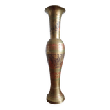 Vase indien laiton ciselé dorures colorées