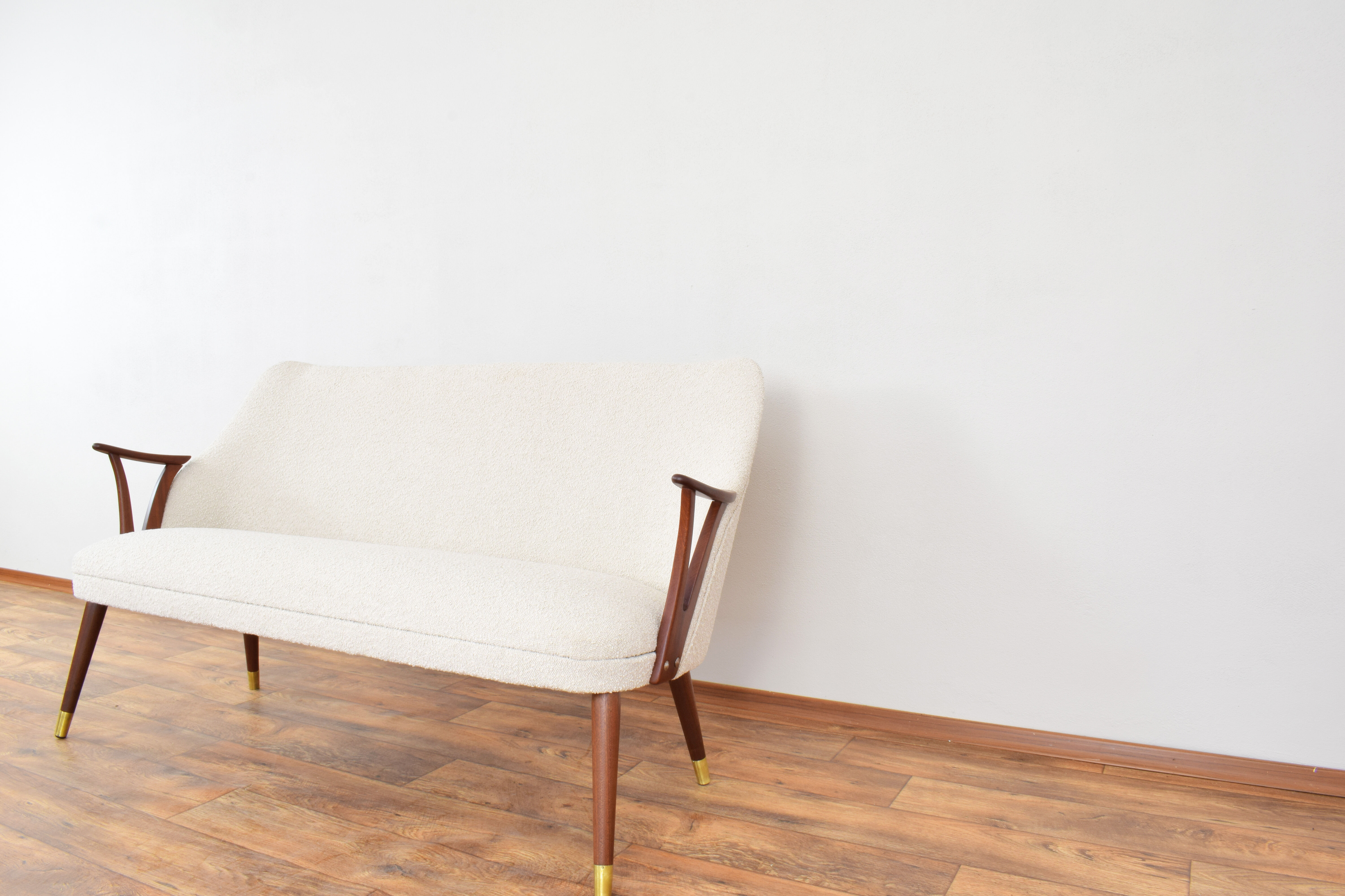 Mid-Century Norwegian Teak & Boucle Sofa, 1960s.