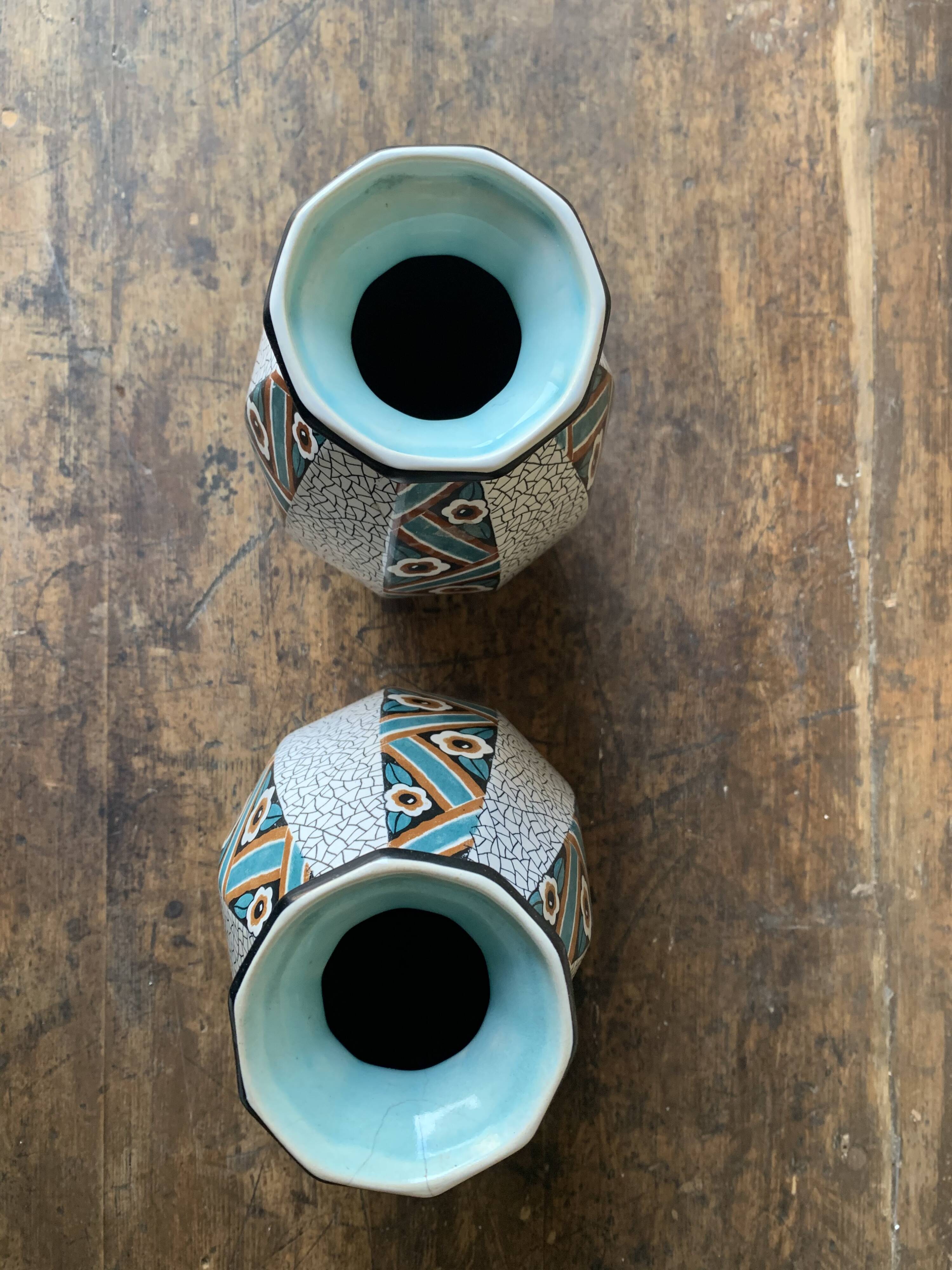 Pair of art deco vases in Sarreguemines earthenware