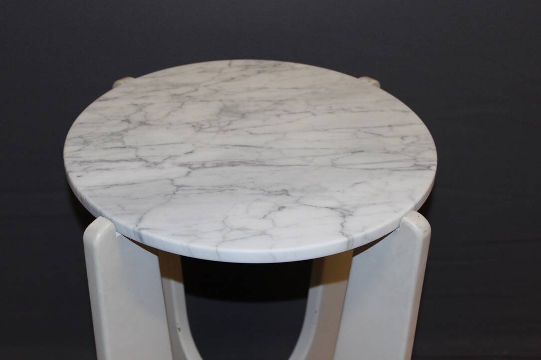 Pedestal Table In White Lacquered Wood And Marble Circa 1970