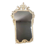 Ancien miroir bois sculpté cérusé décor colombes style Louis XVI Shabby 85x53 cm B572