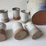 Ensemble bouteille à liqueur + 6 tasses en grès Signé Albert Breton Vézelay