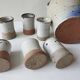 Set of liqueur bottle + 6 stoneware cups Signed Albert Breton Vézelay