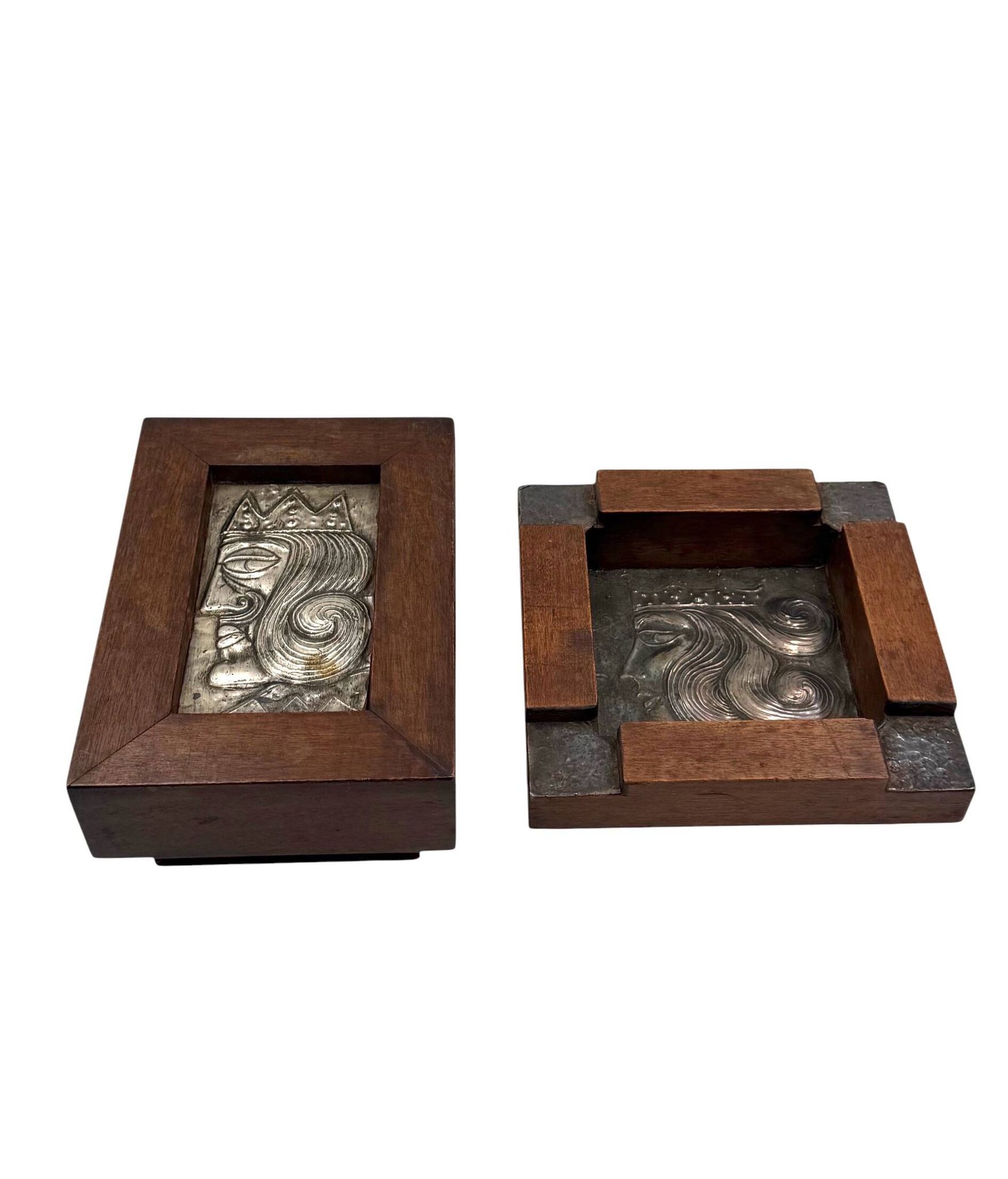 Mid-century rare Smoking Set, ashtray and cigars box, Italy 1950s
