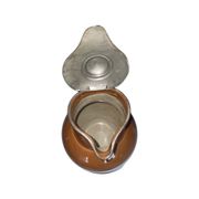 Old brown and beige Langley Mill 19th century pitcher with its pewter lid