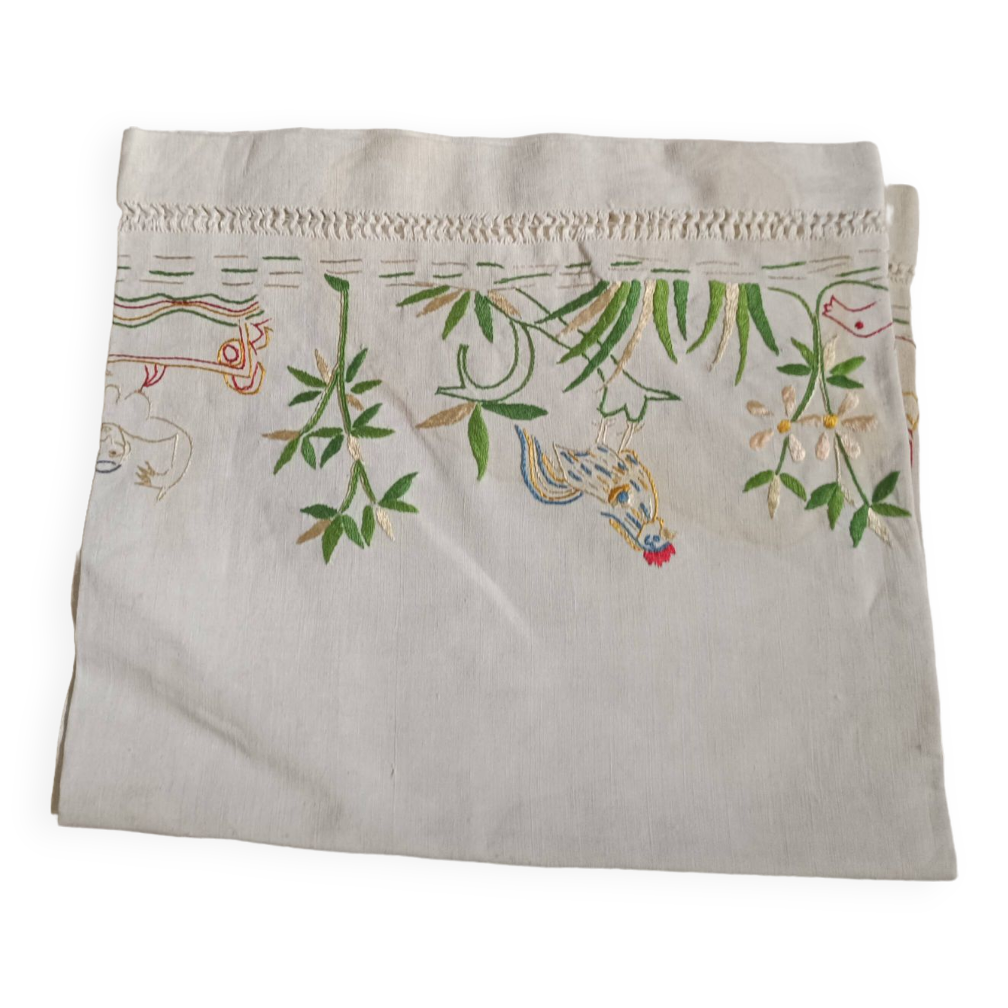 Hand embroidered centerpiece tablecloth. Rooster pattern.