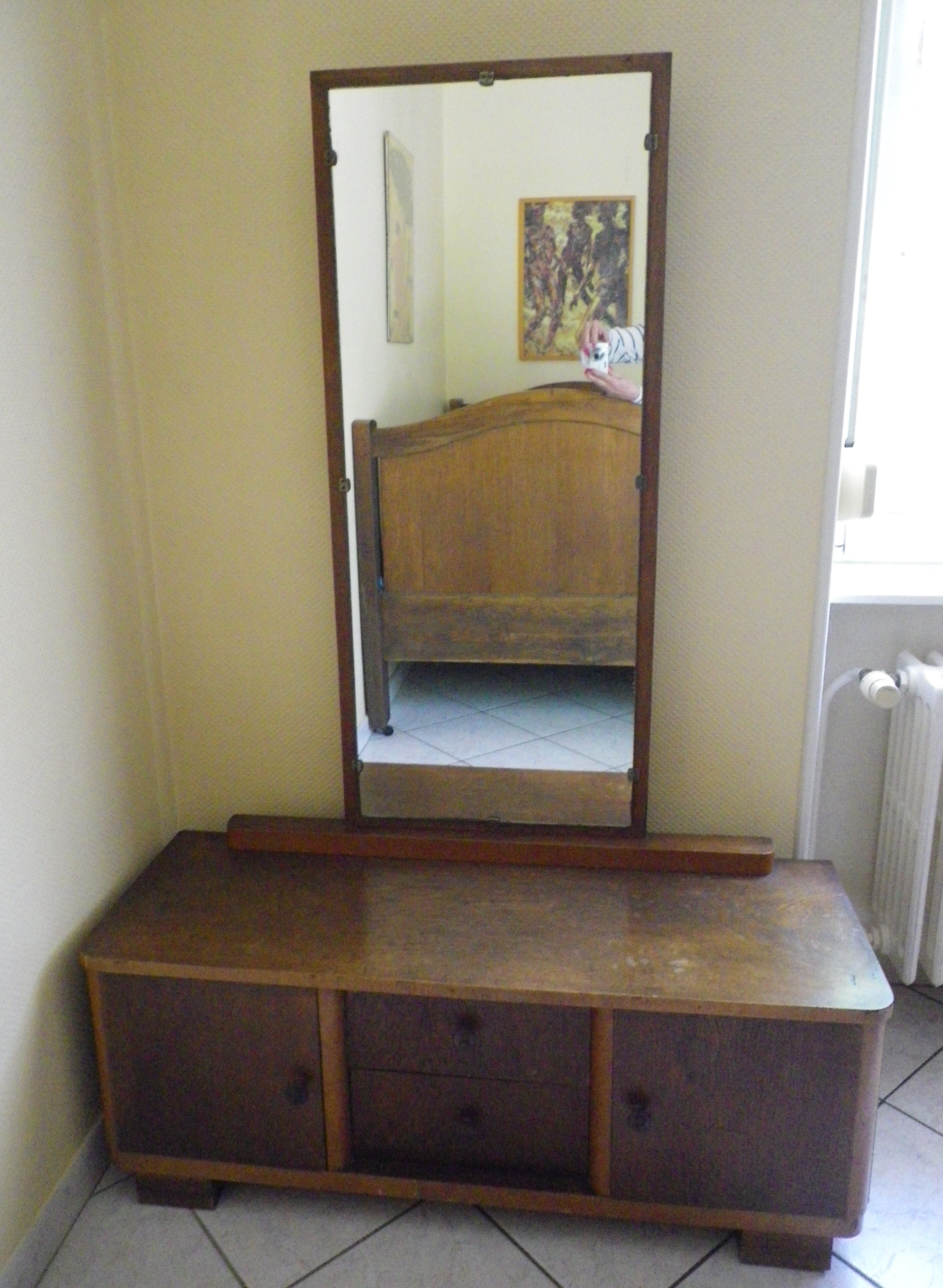 Art deco boat dressing table with large mirror 1940s