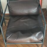 Set of 2 metal and brown leather armchairs Julie Prisca