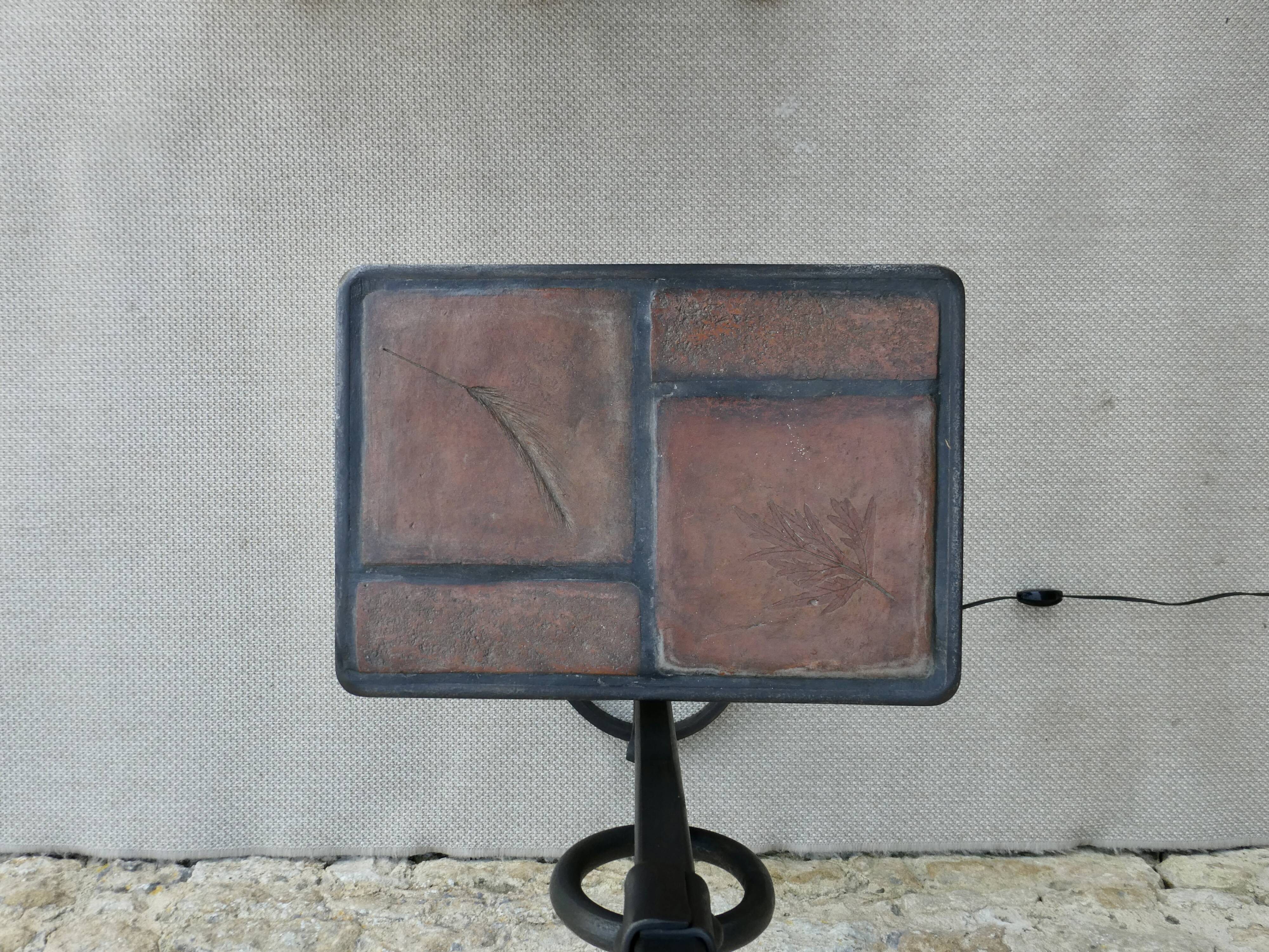 Wrought iron floor lamp with sandstone shelf herbarium decoration, 60s