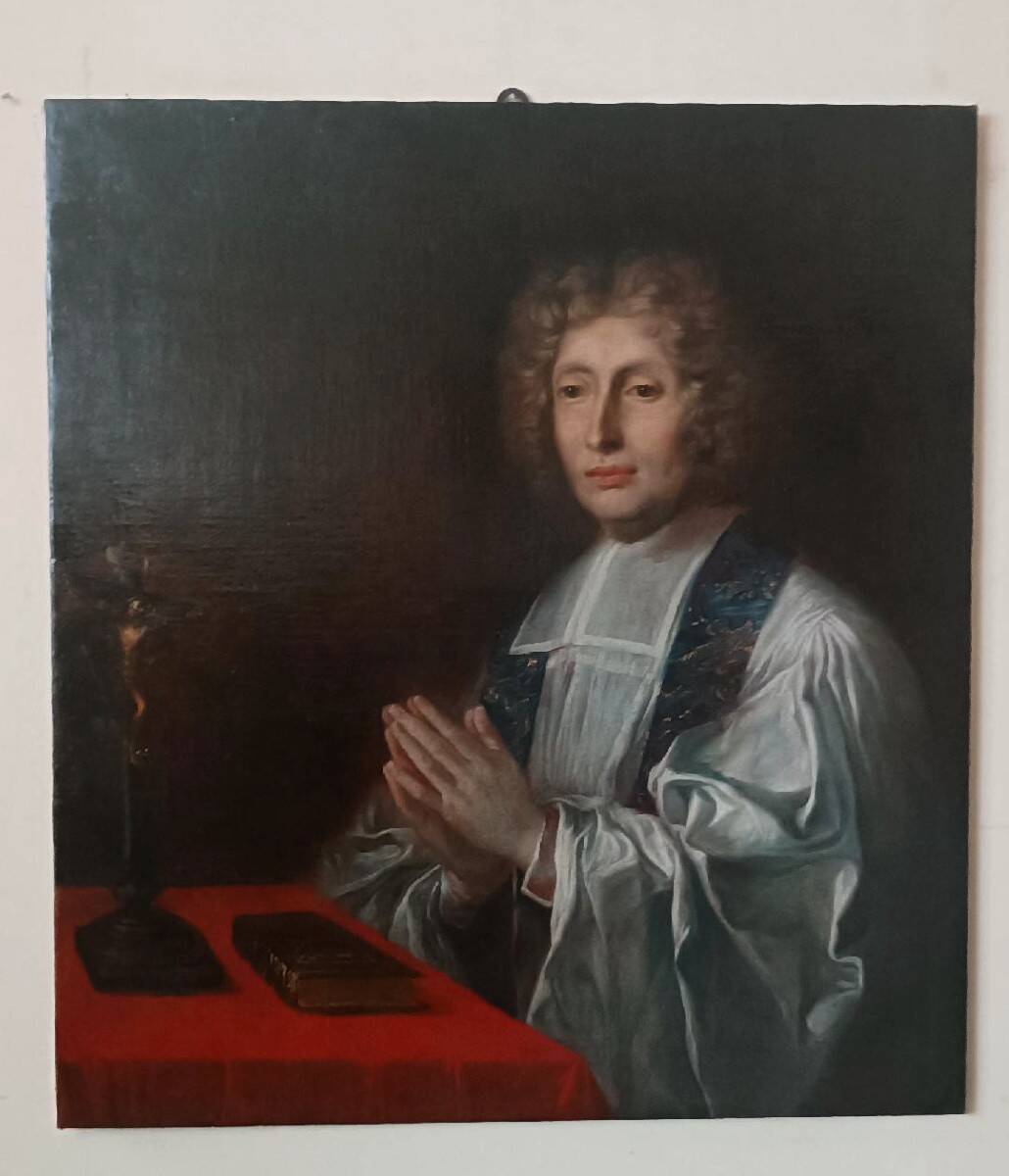 Peinture ancienne sur toile le portrait d'un prélat, école francaise xviii