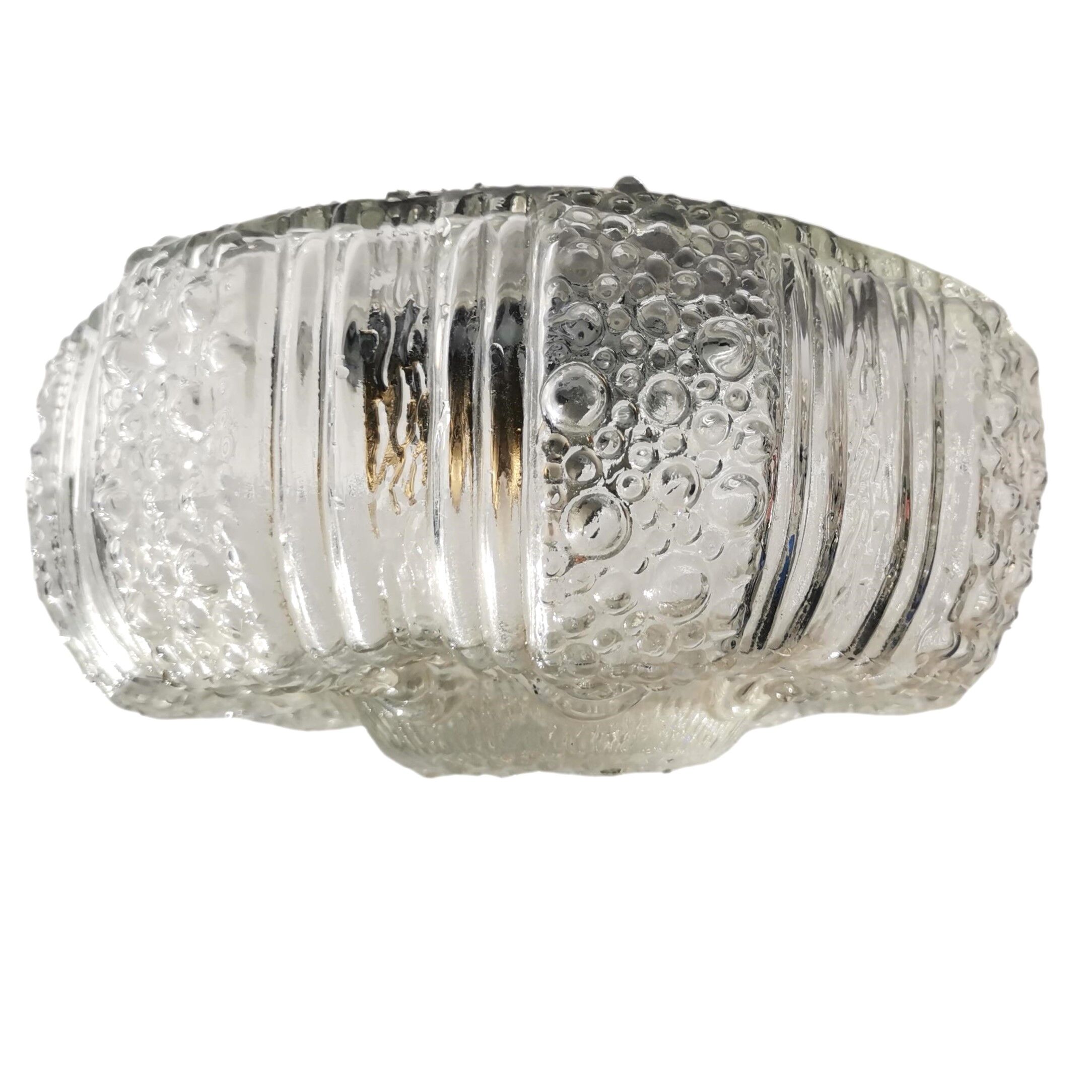Portuguese mid century clear bubble glass bathroom flush mount light fixture lamp 1970s