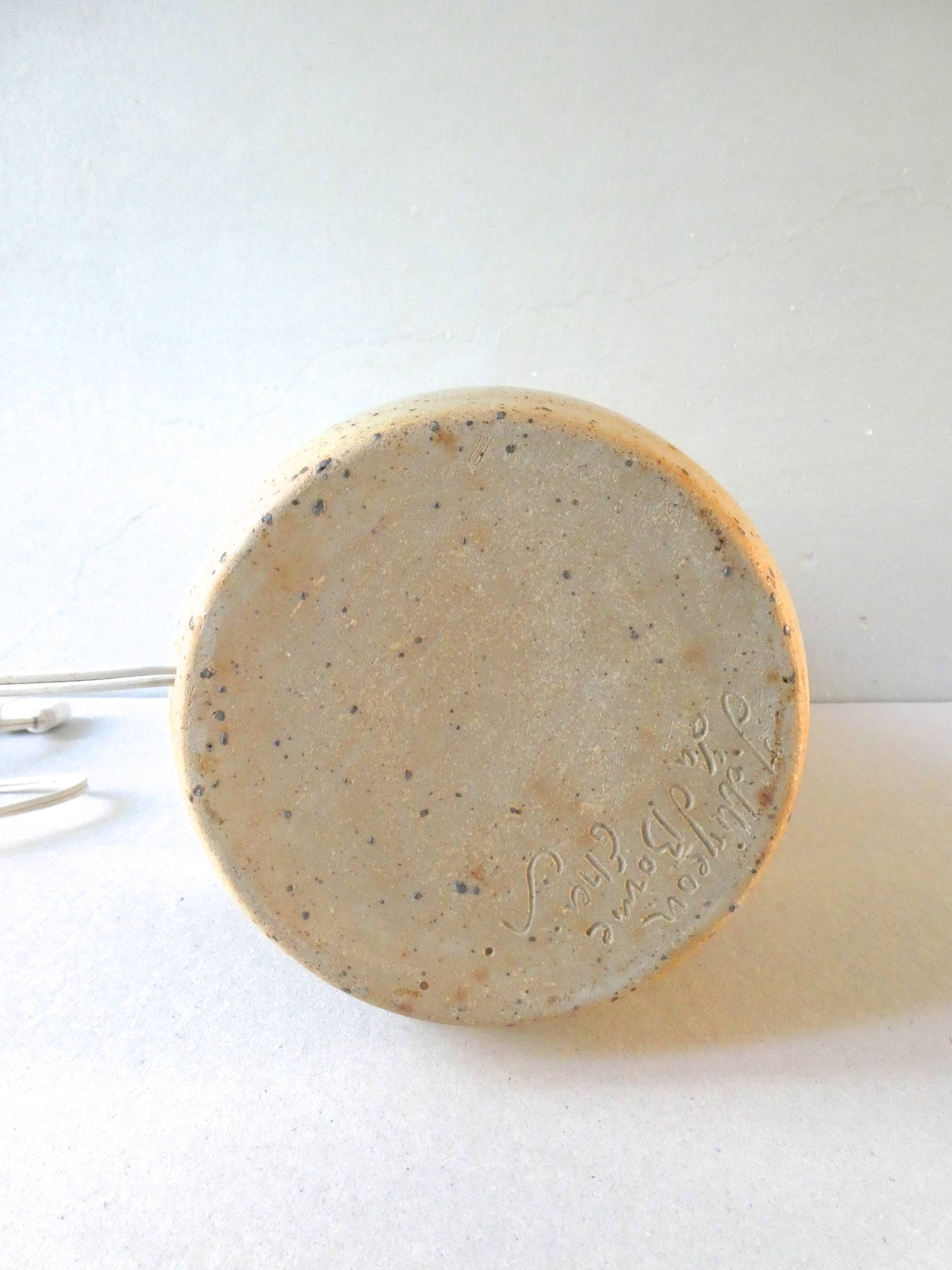 Sandstone lamp with a macrame Lampshade, Jean Migeon