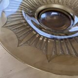 Old Verrex smoked glass fruit bowl, with a radius decoration cut into the glass