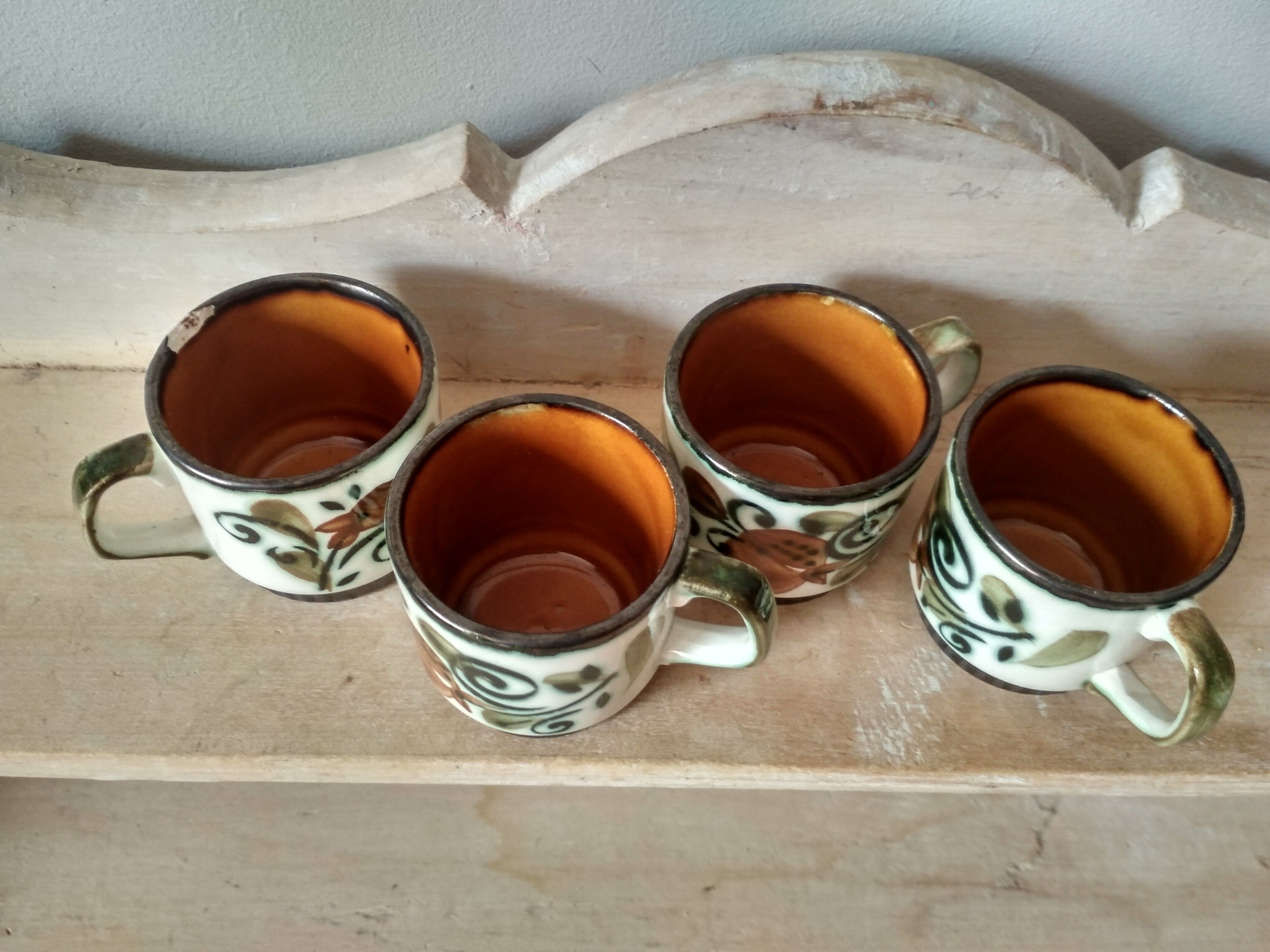 Set of 4 tea or coffee cups, Boch ceramic, Argenteuil series from the 60s