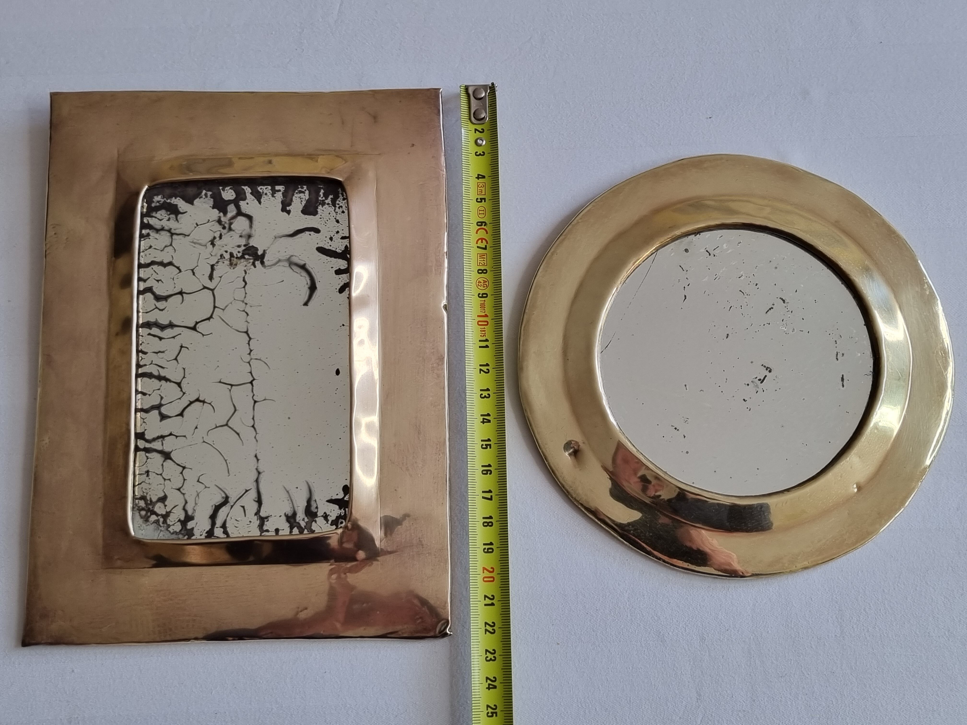 Set of two old Moroccan brass mirrors, 22 cm