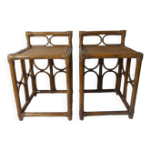 paire de tables de nuit chevets en rotin vintage