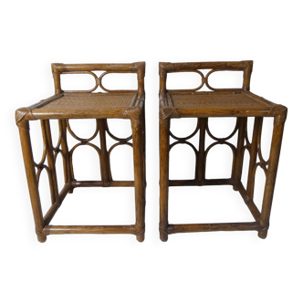 pair of vintage rattan bedside tables