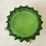 Cendrier en cristal vert et or vintage / Cendrier rond en verre de style mid-century modern