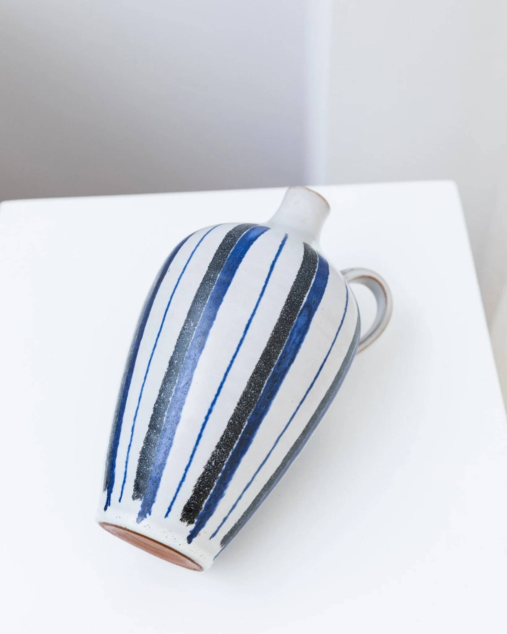 Blue Ceramic Vase by Friedel for PGH Bürgel, Mid-Century Keramik, 1960s, Hand-Painted Stripes