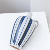 Blue Ceramic Vase by Friedel for PGH Bürgel, Mid-Century Keramik, 1960s, Hand-Painted Stripes