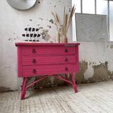 Vintage pink rattan chest of drawers