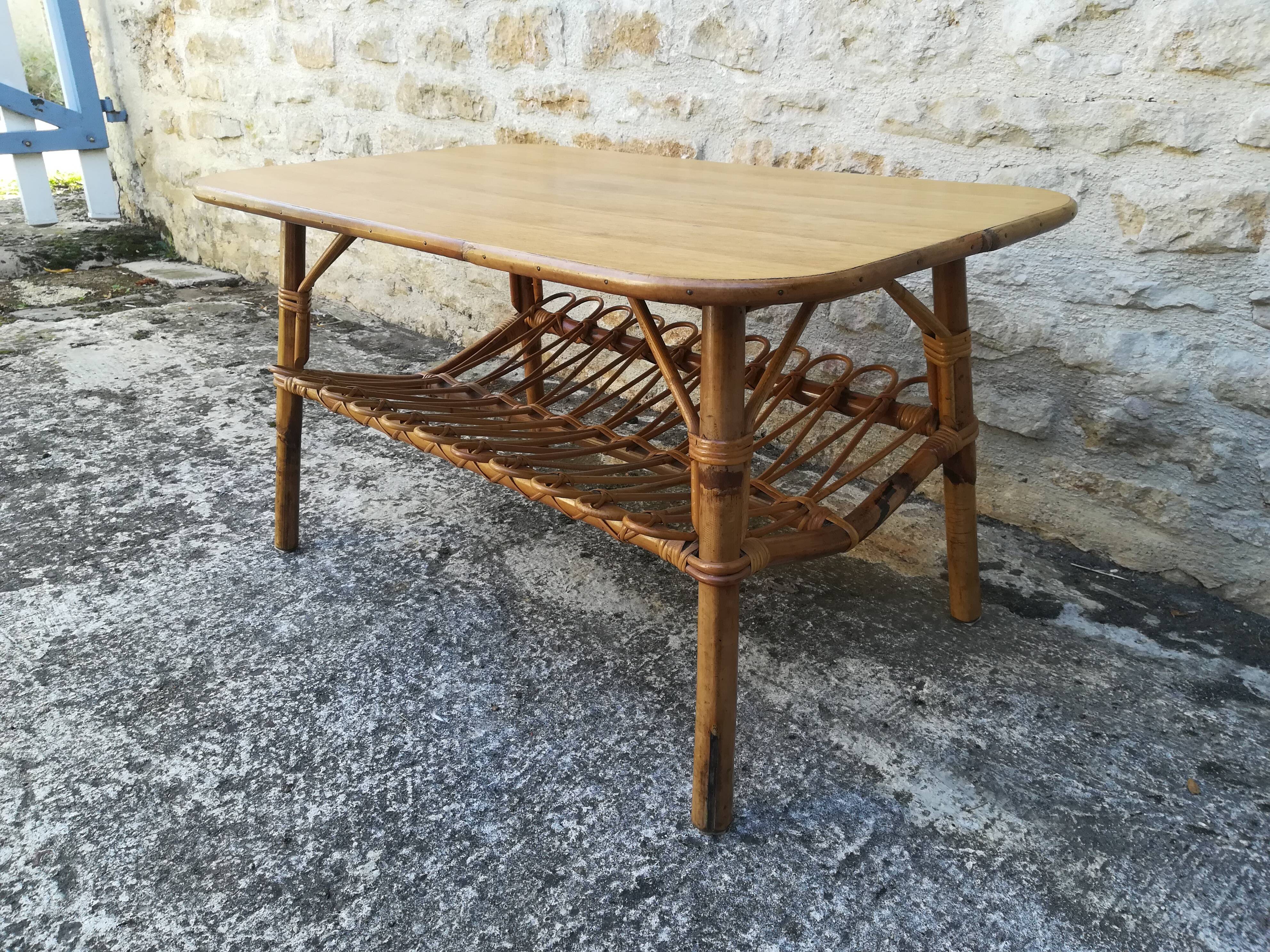 Rattan and bamboo coffee table