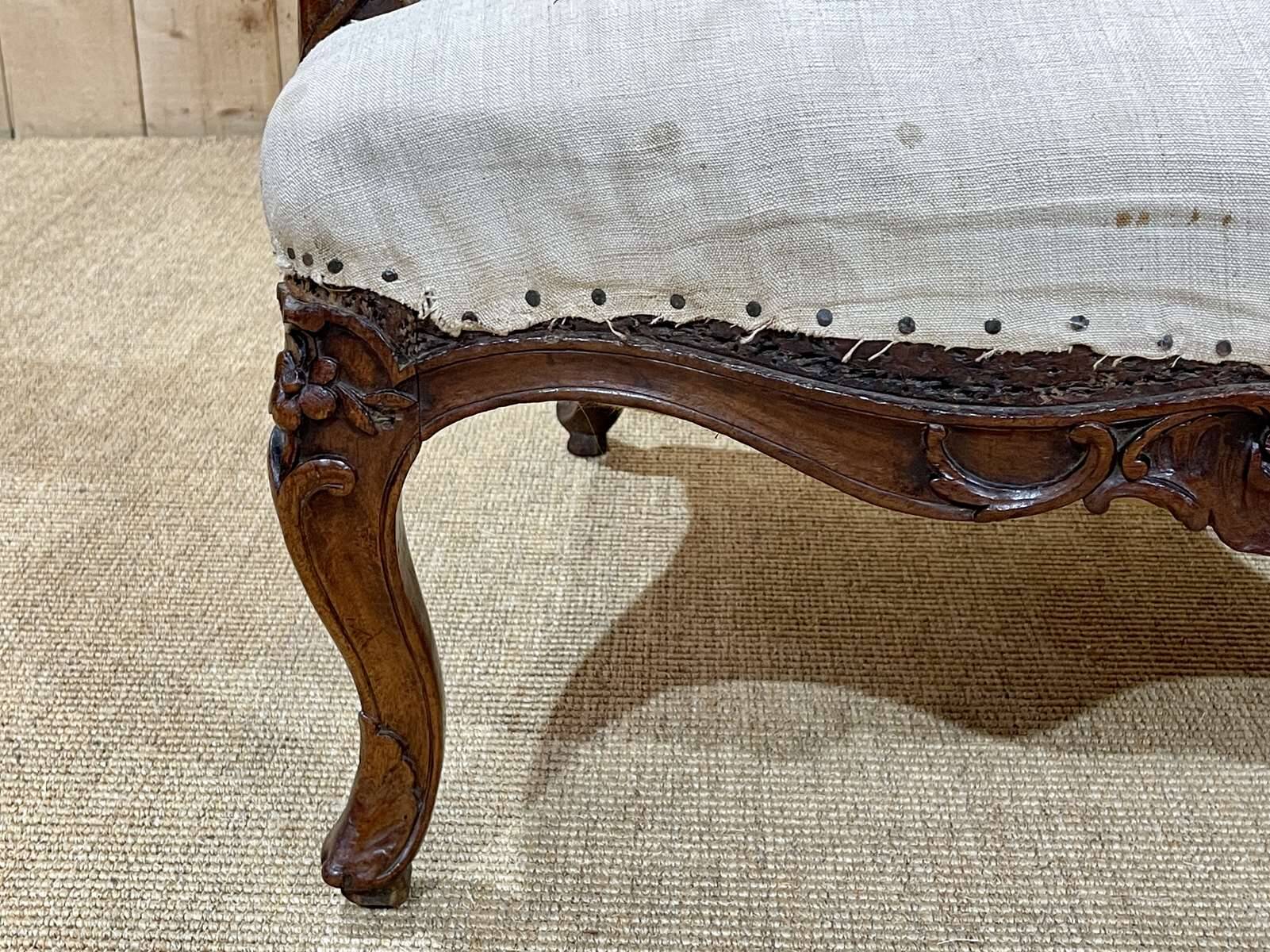 Regency period armchair in 18th century walnut to be reupholstered