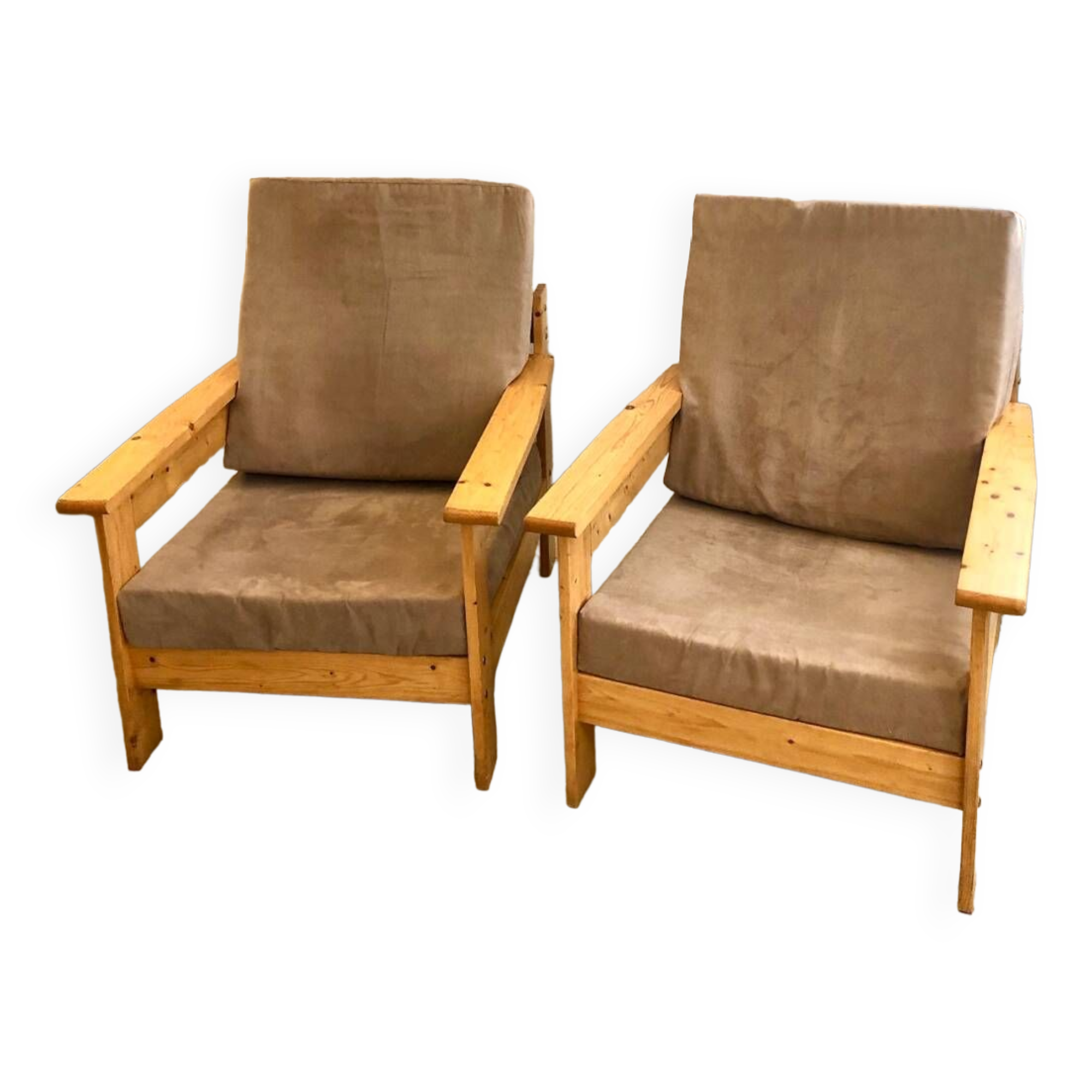 Pair of Scandinavian pine armchairs, 1970