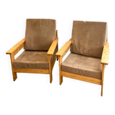 Paire fauteuils scandinaves en pin, 1970