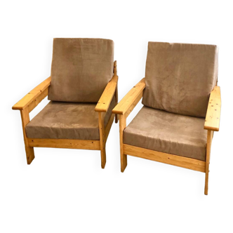 Paire fauteuils scandinaves en pin, 1970