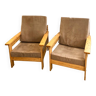 Pair of Scandinavian pine armchairs, 1970