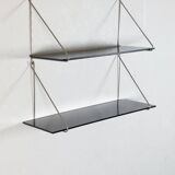 Vintage mid century loop shelf black glass metal