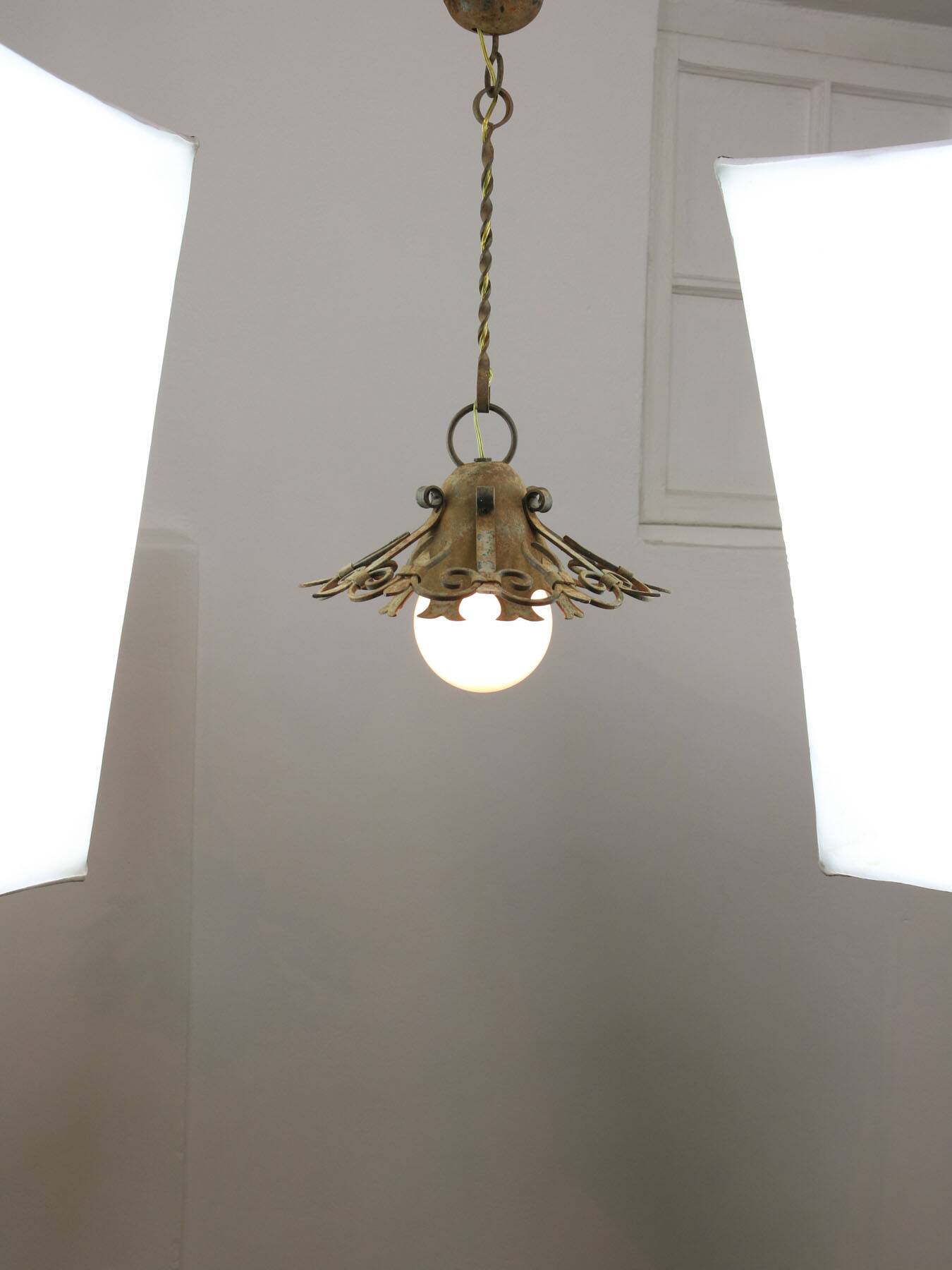 Vintage Wrought Iron Intricate Pendant Lamp, 1930s
