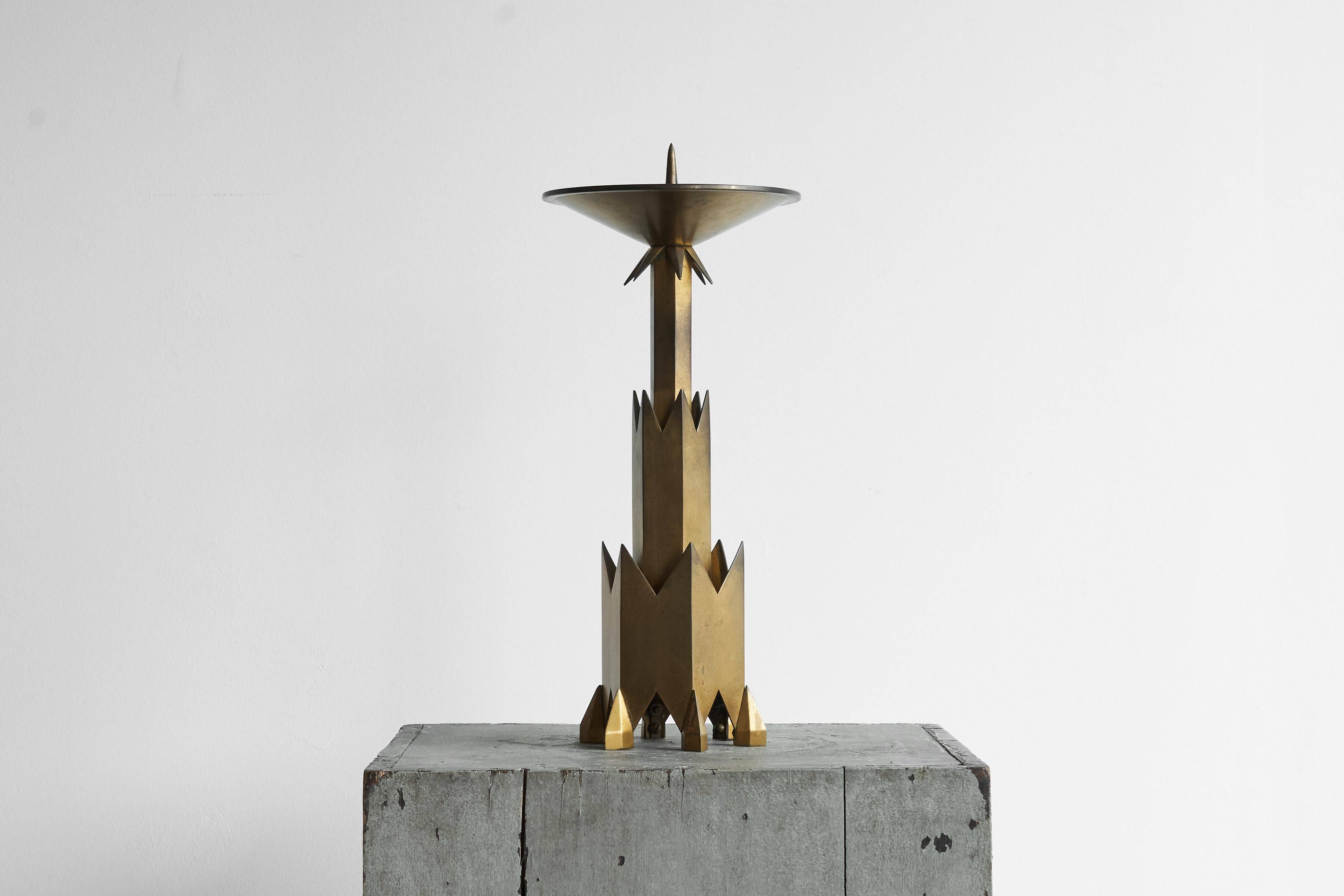 Large Art Deco chandelier in patinated brass