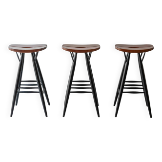 Set of 3 'Pirrka' bar stools by Ilmari Tapiovaara, Finland