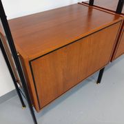 Vintage Italian double modular shelf bookcase in teak and metal