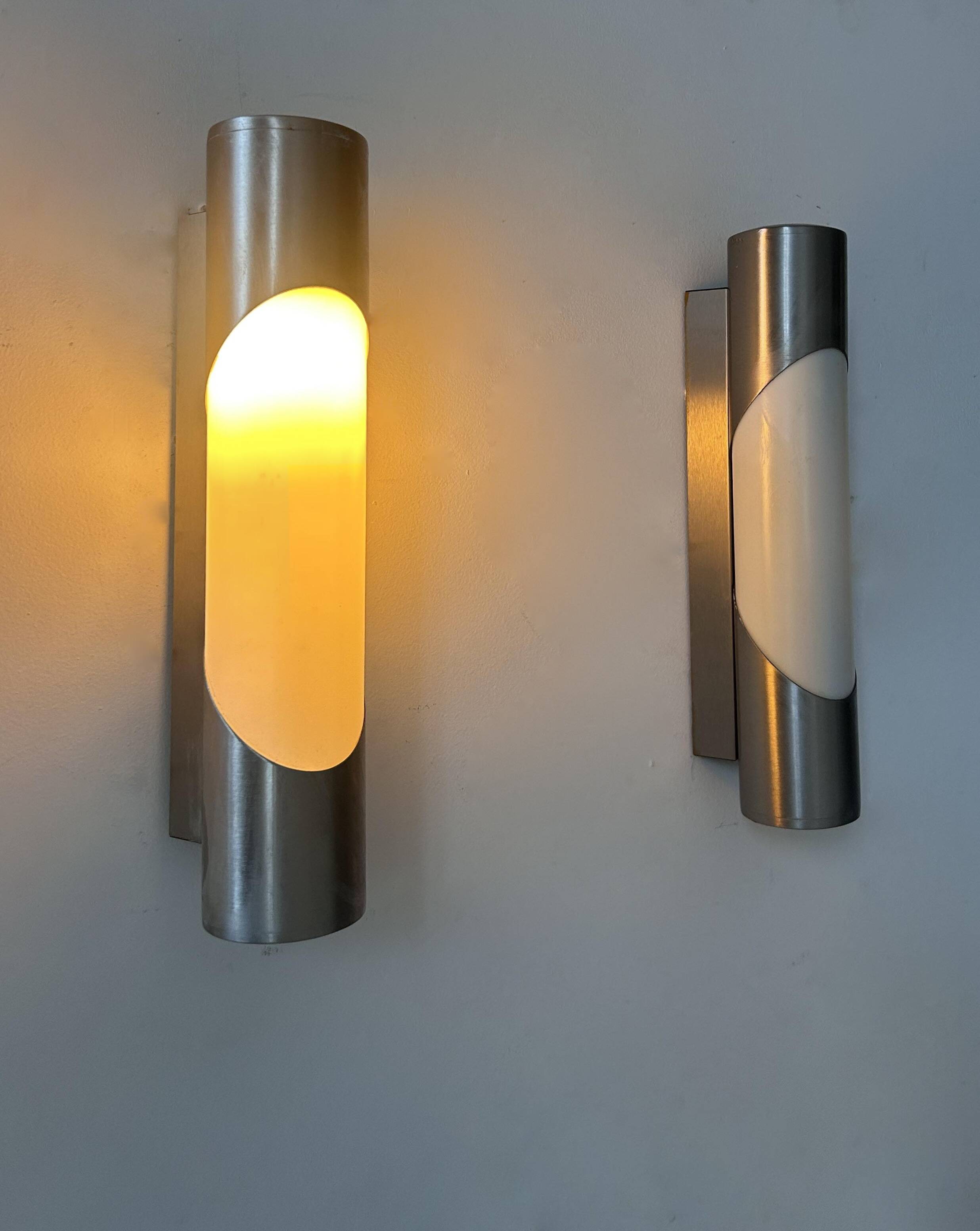 Pair of vintage wall lights, chrome metal, Philips Denmark 1980s