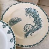 set of 5 flat plates Terre de Fer mismatched Sarreguemines "Griffon", Salins "Ninon" and Mouli